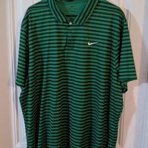 Nike Men's Polo Shirt in Green and Black Stripes